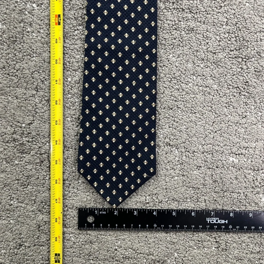 Stafford Executive Mens 100% Silk Tie Navy Blue Gold Geometric Necktie